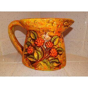 Vintage Caffco Ceramic Pitcher berries & leaves 70s planter vase mcm Japan